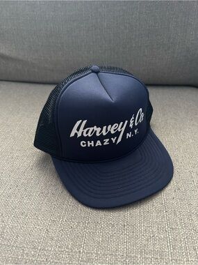 Vintage 90s Navy and White Harvey & Co Chazy N.Y. Trucker Hat - Men